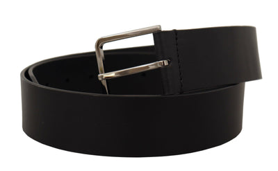 Black Calf Leather Silver Metal Buckle Belt