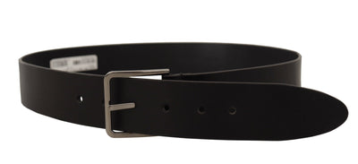 Black Calf Leather Silver Metal Buckle Belt