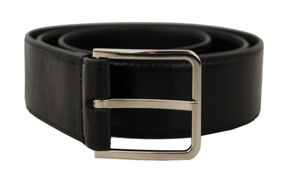 Black Calf Leather Vintage Steel Logo Buckle Belt