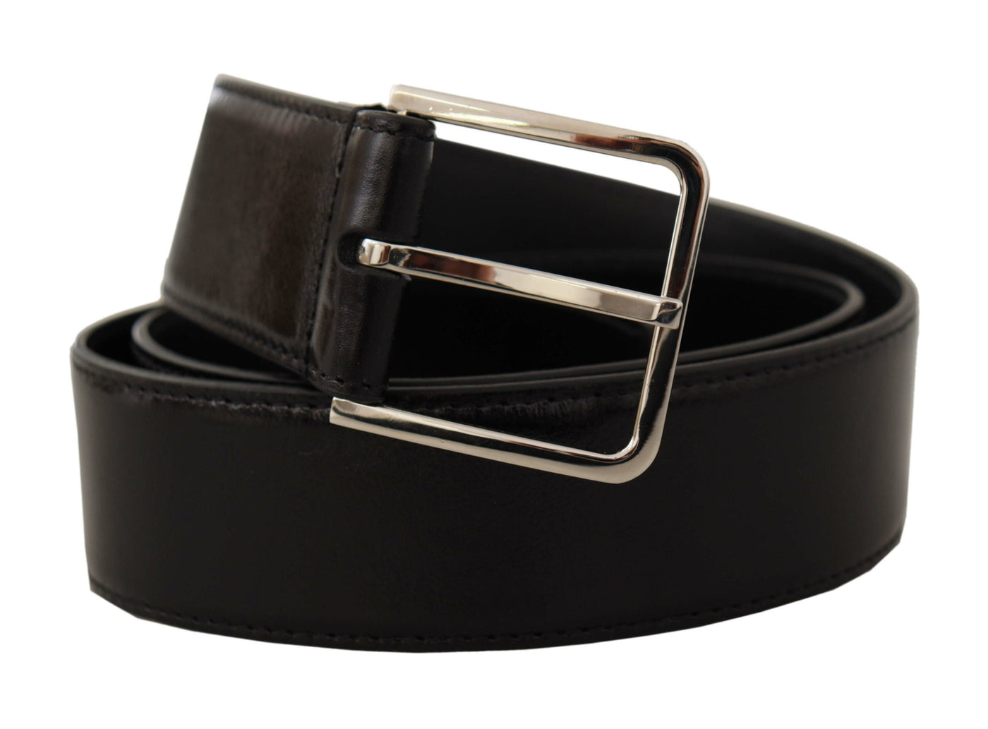 Black Calf Leather Logo Engraved Metal Buckle Belt