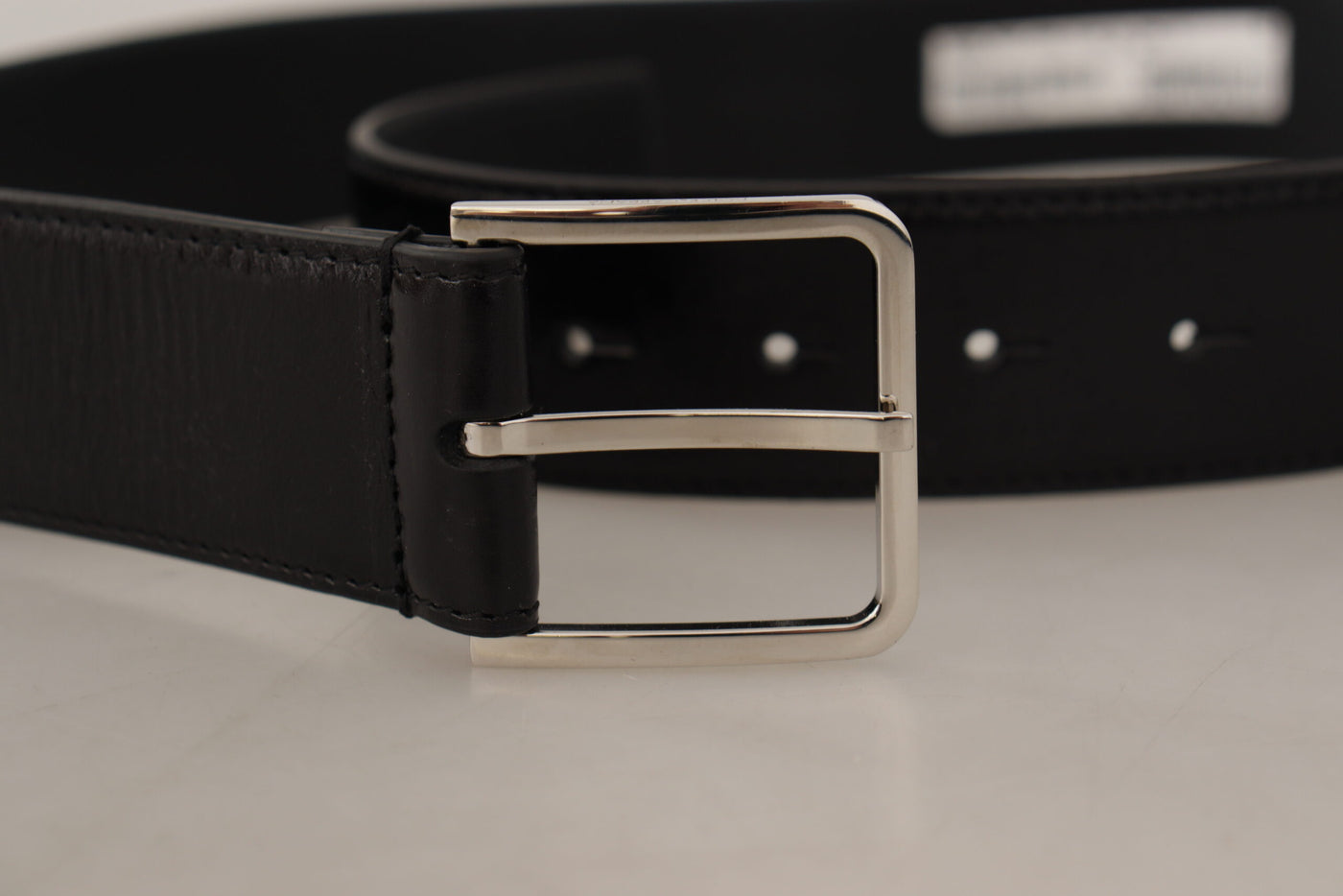 Black Calf Leather Logo Engraved Metal Buckle Belt