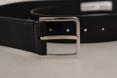 Black Calf Leather Logo Engraved Metal Buckle Belt