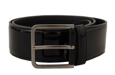 Black Patent Leather Logo Engraved Buckle Belt