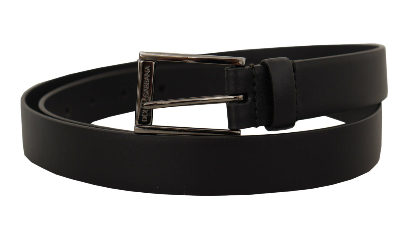 Black Calf Leather Vintage Steel Logo Buckle Belt