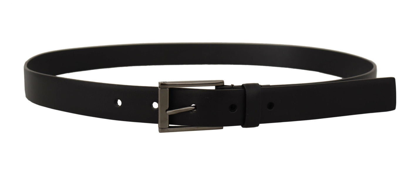 Black Calf Leather Vintage Steel Logo Buckle Belt