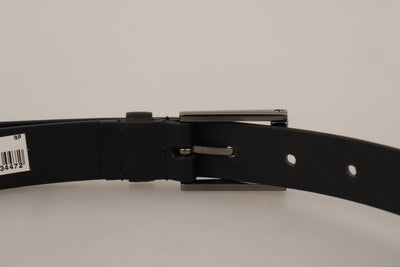 Black Calf Leather Vintage Steel Logo Buckle Belt