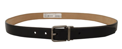 Black Calf Leather Logo Engraved Metal Buckle Belt