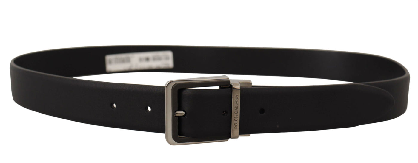 Black Calf Leather Logo Engraved Metal Buckle Belt