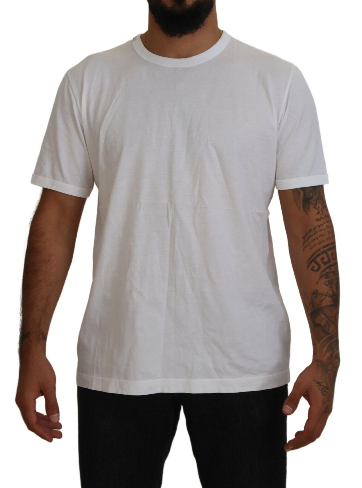 White Cotton Short Sleeve Crew Neck T-shirt