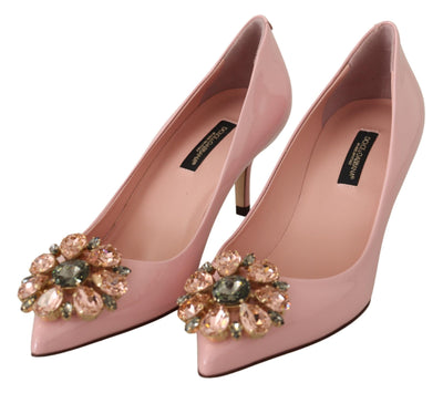 Pink Leather Crystal Heels Pumps Heels Shoes