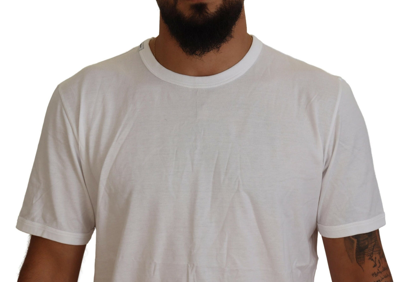 White Cotton Short Sleeve Crew Neck T-shirt