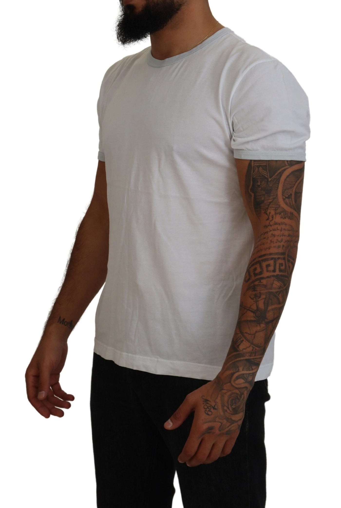 White Cotton Short Sleeve Round Neck T-shirt