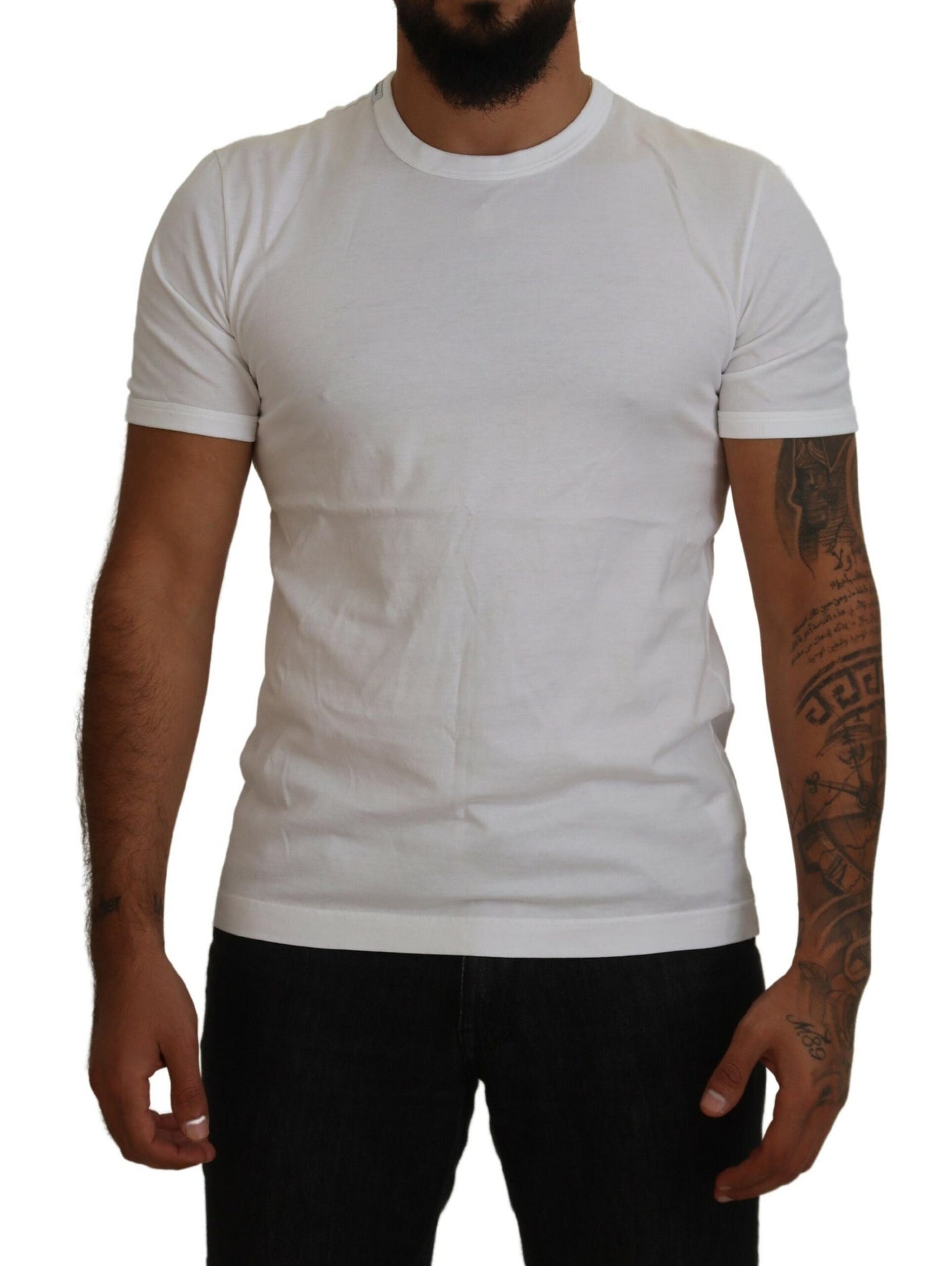 White Cotton Short Sleeves Crew Neck T-shirt