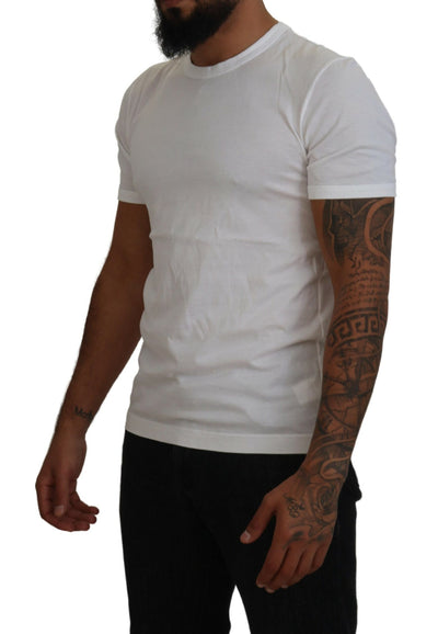 White Cotton Short Sleeves Crew Neck T-shirt