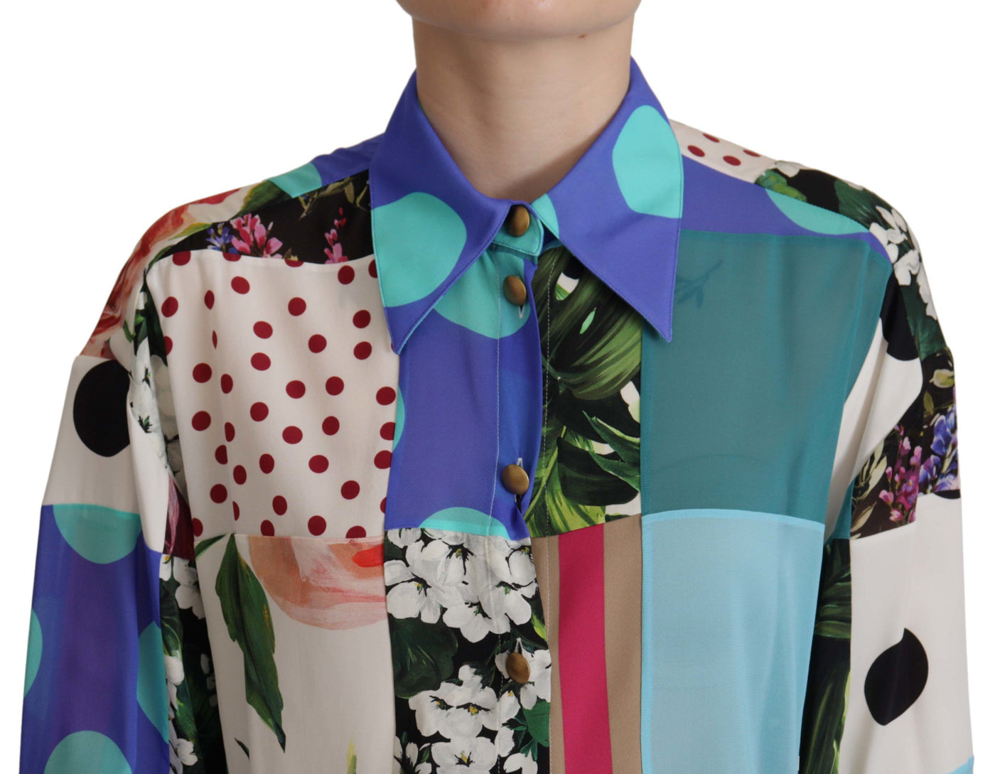 Multicolor Floral Silk Top Shirt Blouse