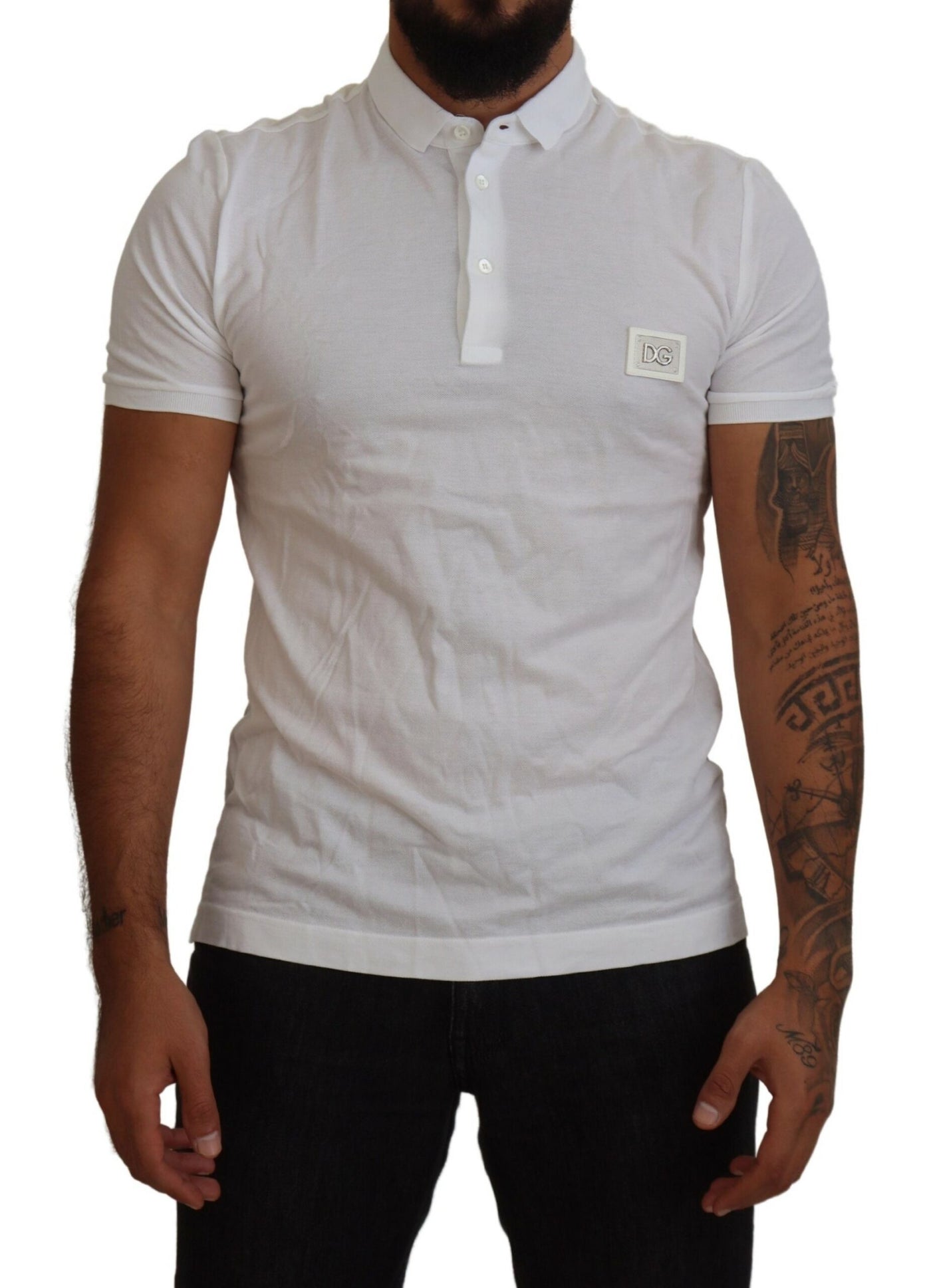 White Logo Plaque Cotton Collar Polo T-shirt