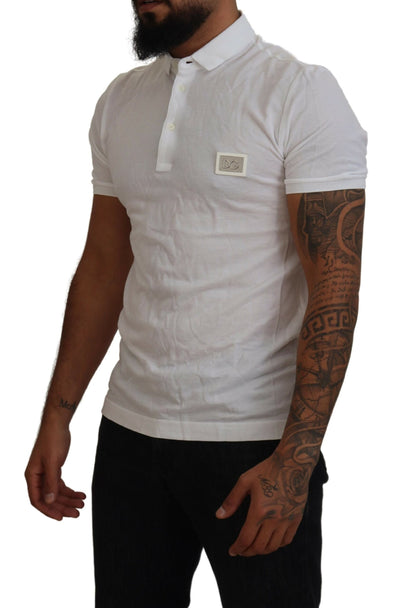 White Logo Plaque Cotton Collar Polo T-shirt