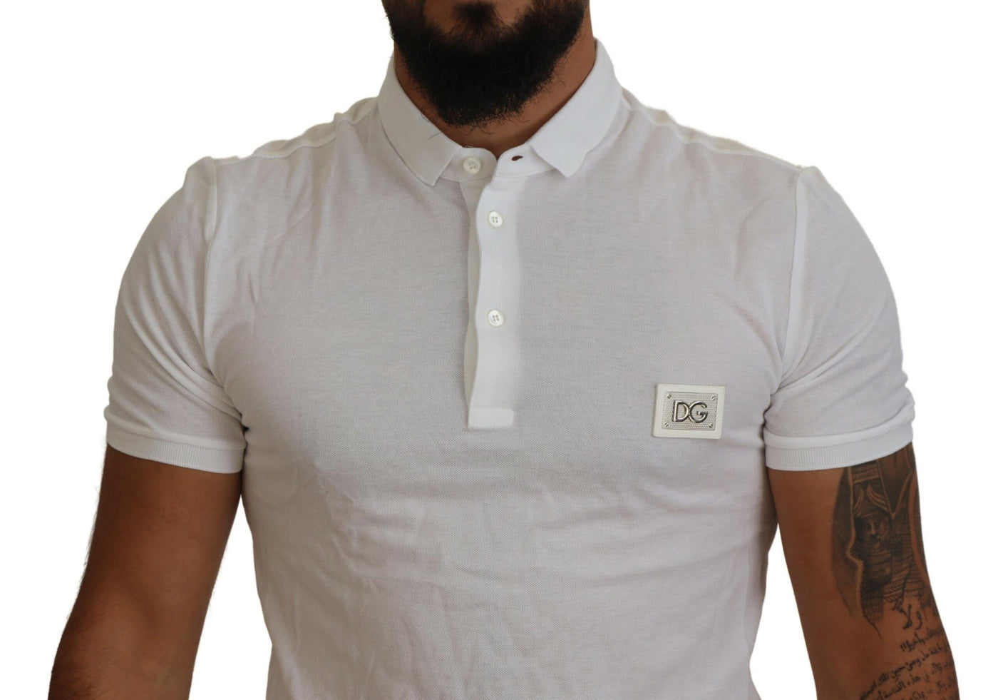 White Logo Plaque Cotton Collar Polo T-shirt