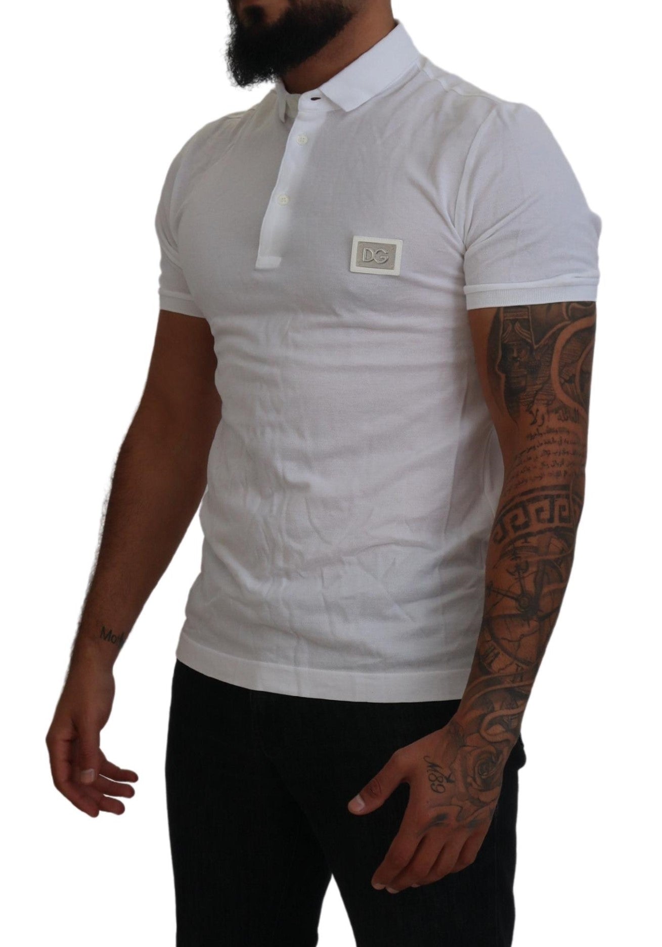 White Logo Plaque Cotton Collar Polo T-shirt