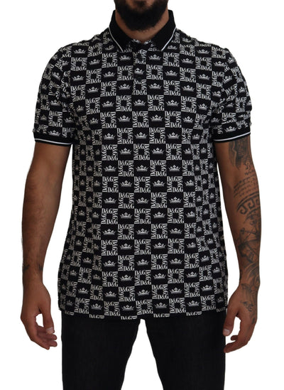 Black Crown Print Collared Polo T-shirt