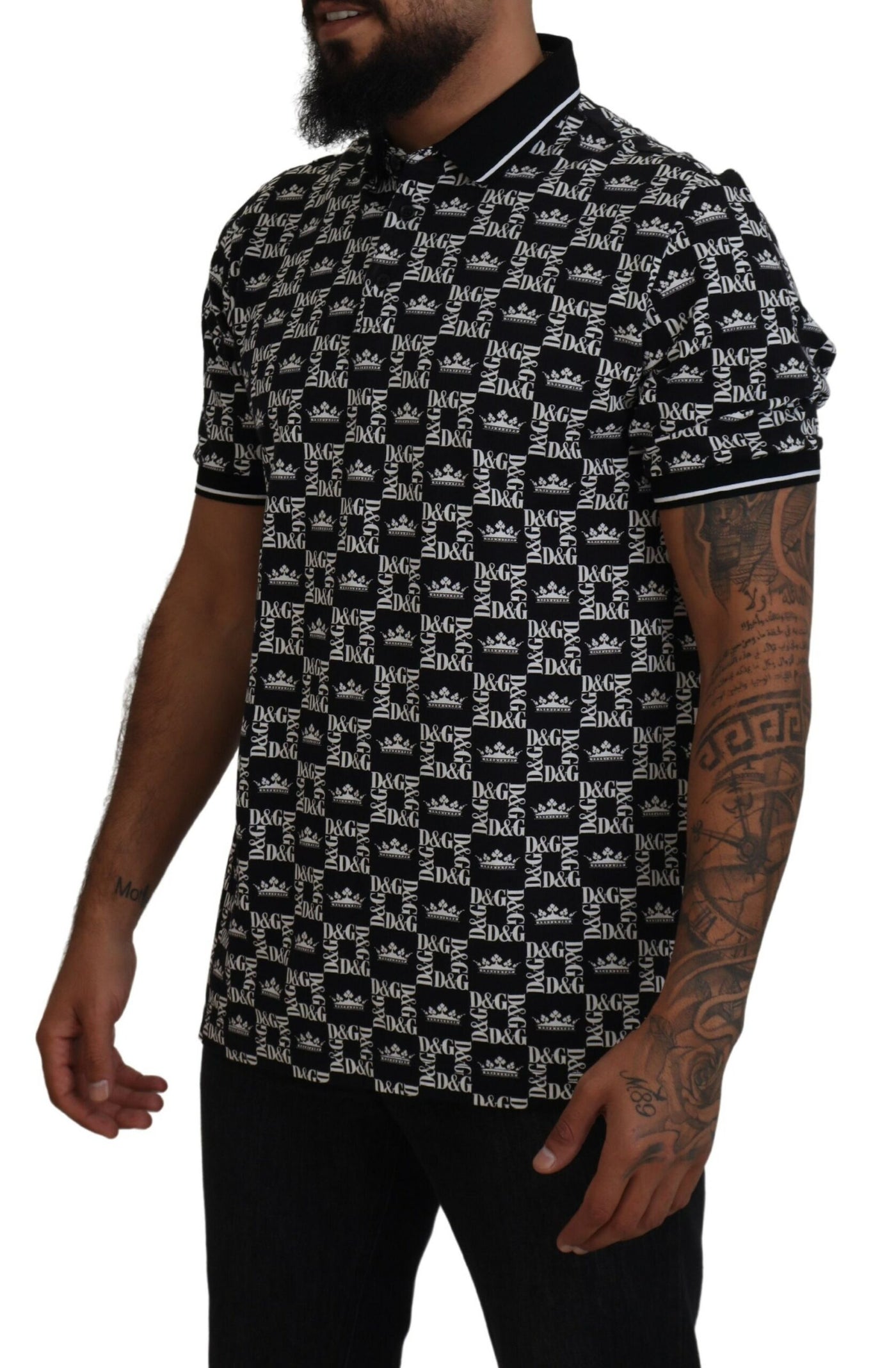 Black Crown Print Collared Polo T-shirt