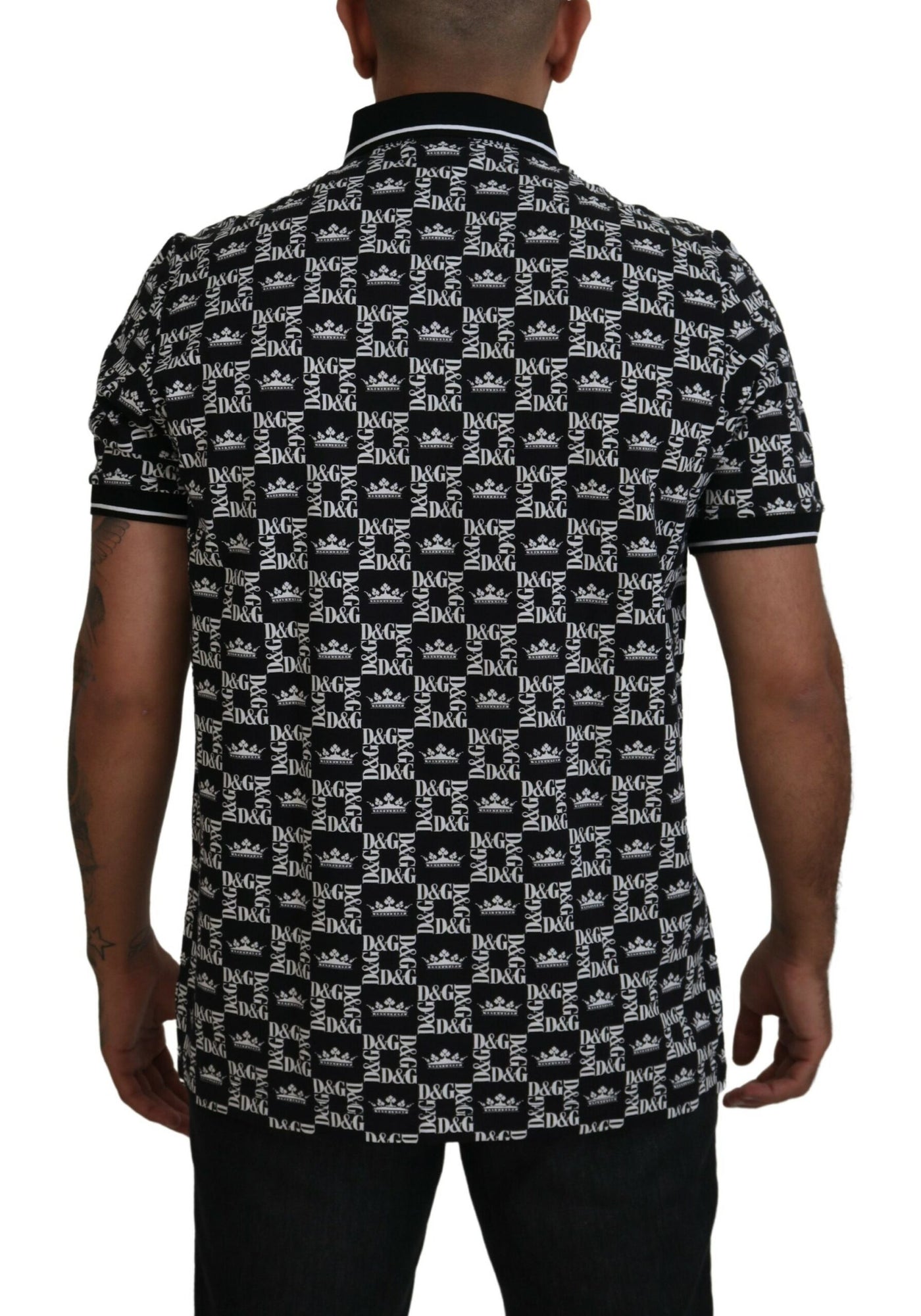 Black Crown Print Collared Polo T-shirt