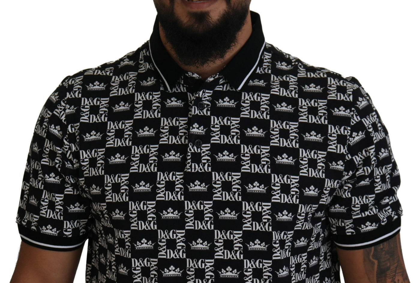 Black Crown Print Collared Polo T-shirt