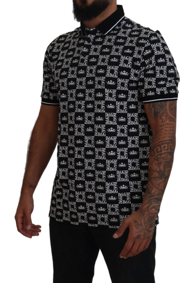 Black Crown Print Collared Polo T-shirt