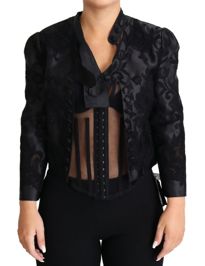 Black Lace Sheer Corset Organza Silk Jacket