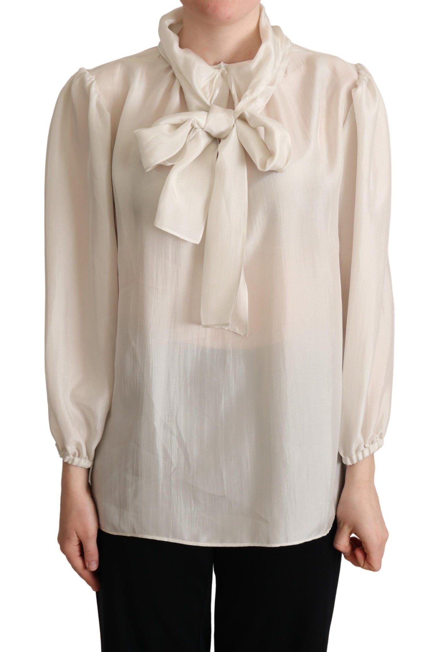 Light Gray Ascot Collar Shirt Silk Blouse Top