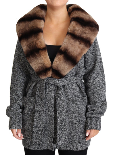 Gray Cardigan Fur Coat Cashmere Jacket