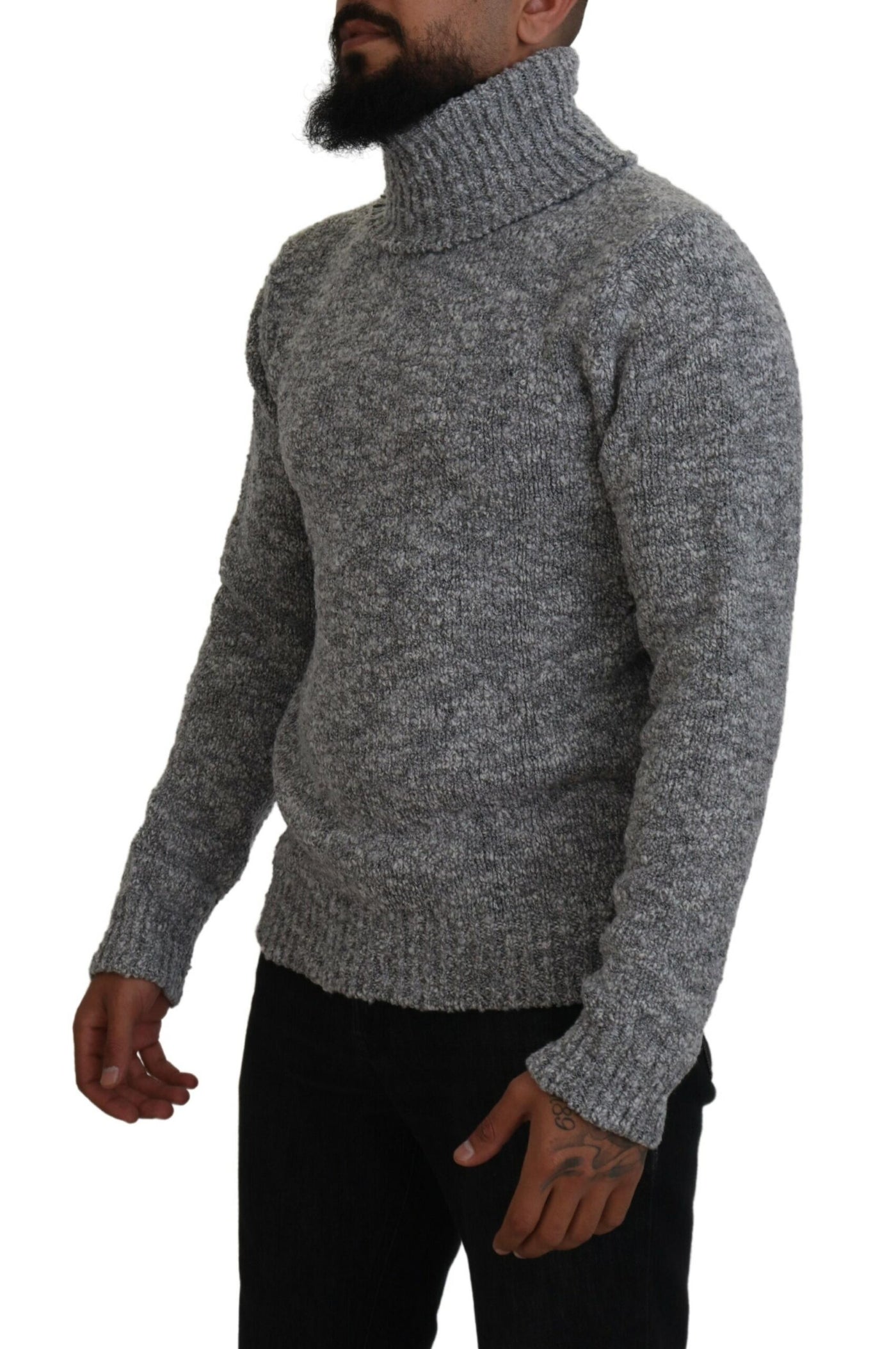 Gray Wool Knit Turtleneck Pullover Sweater