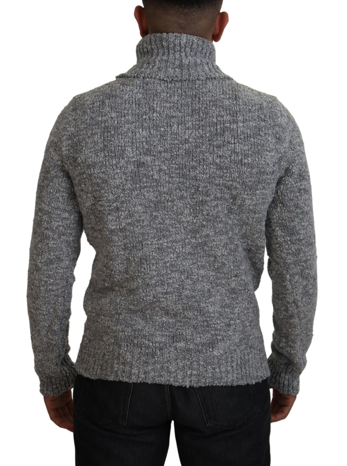 Gray Wool Knit Turtleneck Pullover Sweater