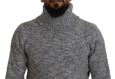 Gray Wool Knit Turtleneck Pullover Sweater