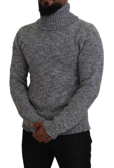 Gray Wool Knit Turtleneck Pullover Sweater