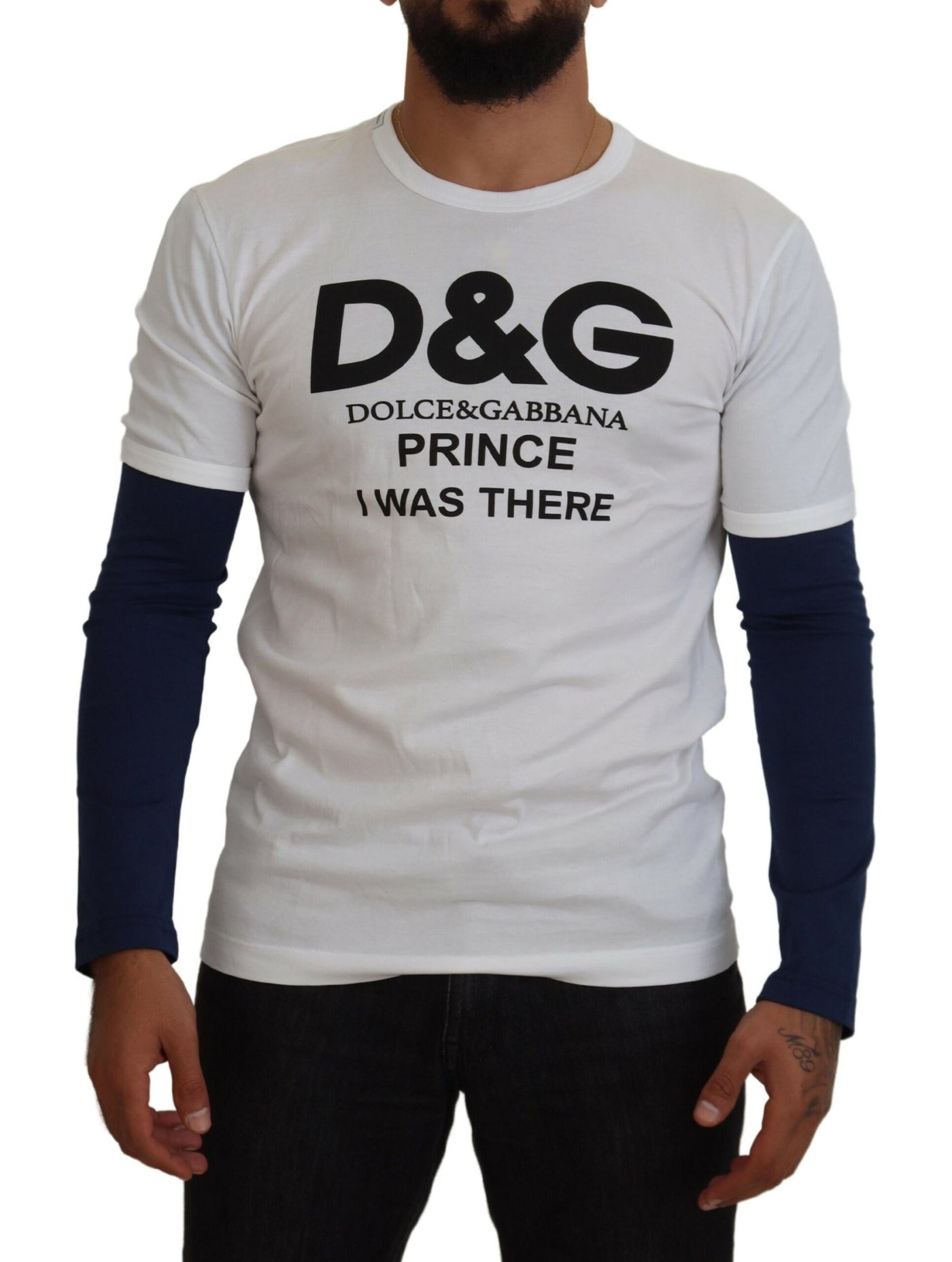 White DG Prince Crew Neck Pullover Sweater