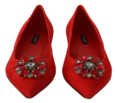 Red Suede Crystals Loafers Flats Shoes