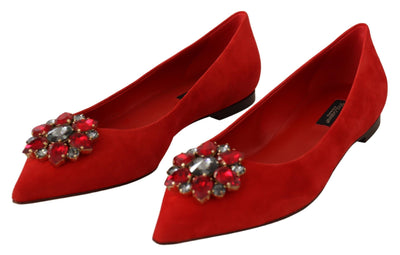 Red Suede Crystals Loafers Flats Shoes