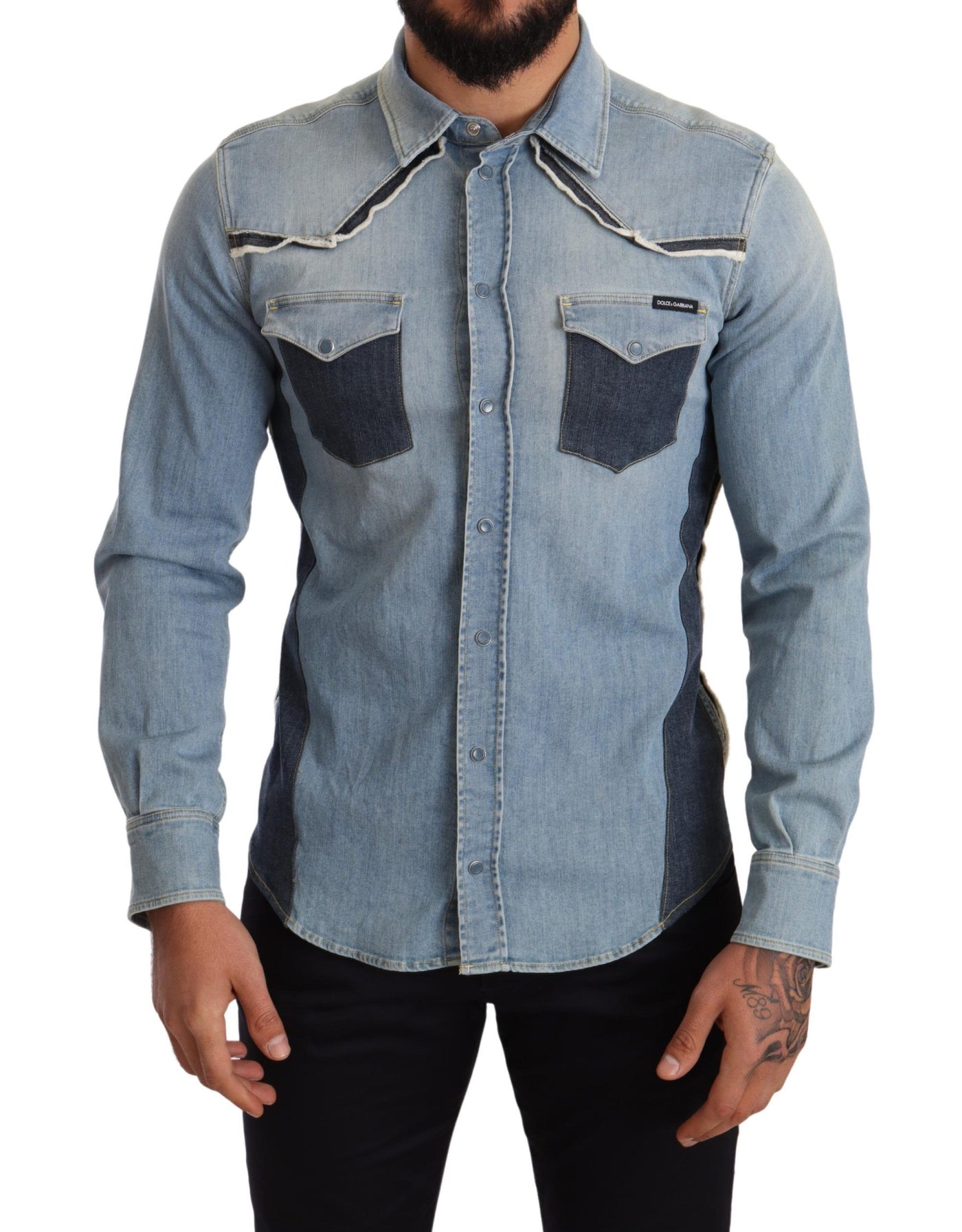 Blue Cotton Stretch Long Sleeves Denim Shirt