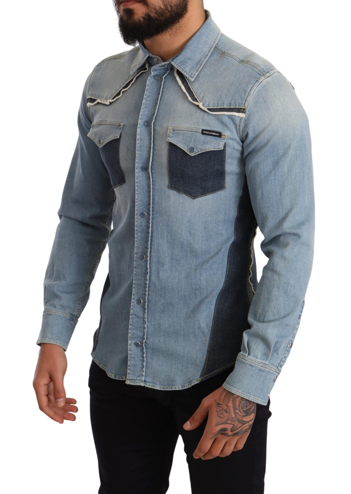 Blue Cotton Stretch Long Sleeves Denim Shirt