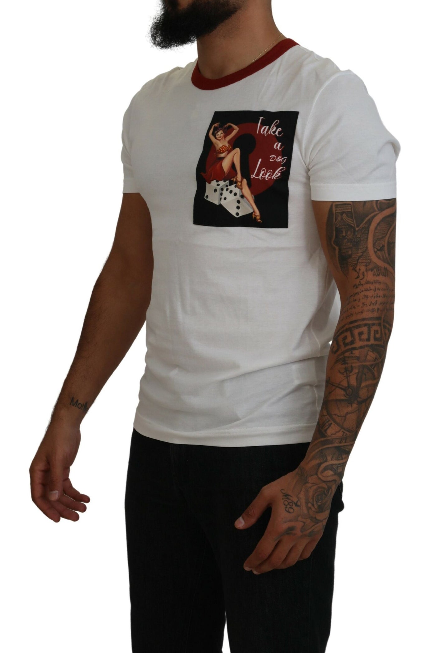 Cotton White Logo Print Crewneck T-shirt