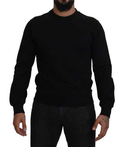 Black Cotton Crew Neck Pullover Sweater