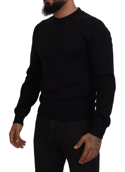 Black Cotton Crew Neck Pullover Sweater