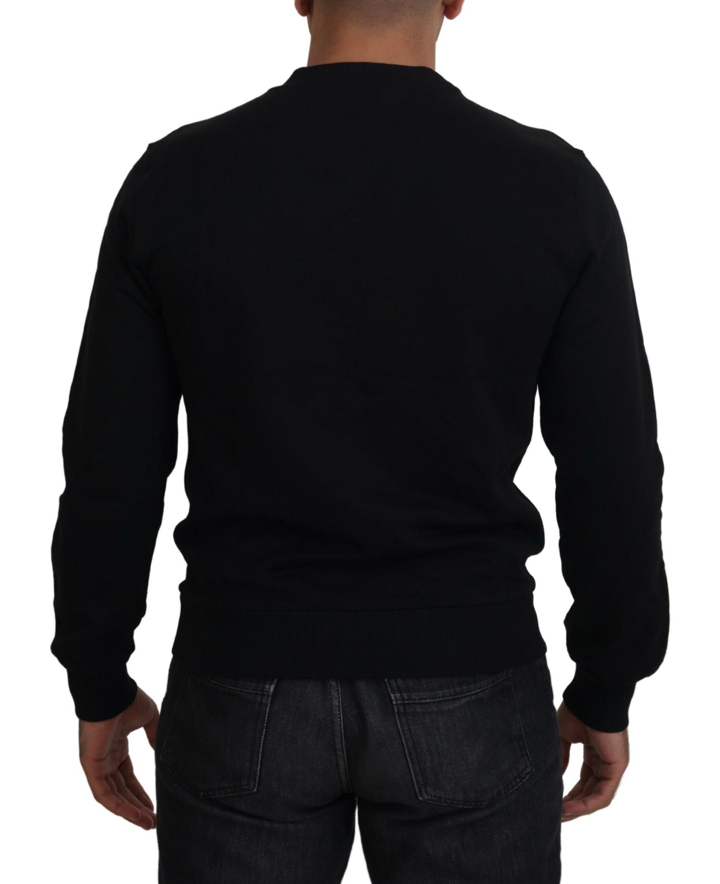 Black Cotton Crew Neck Pullover Sweater