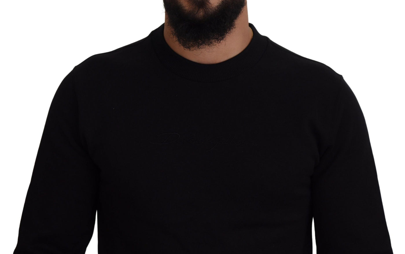 Black Cotton Crew Neck Pullover Sweater