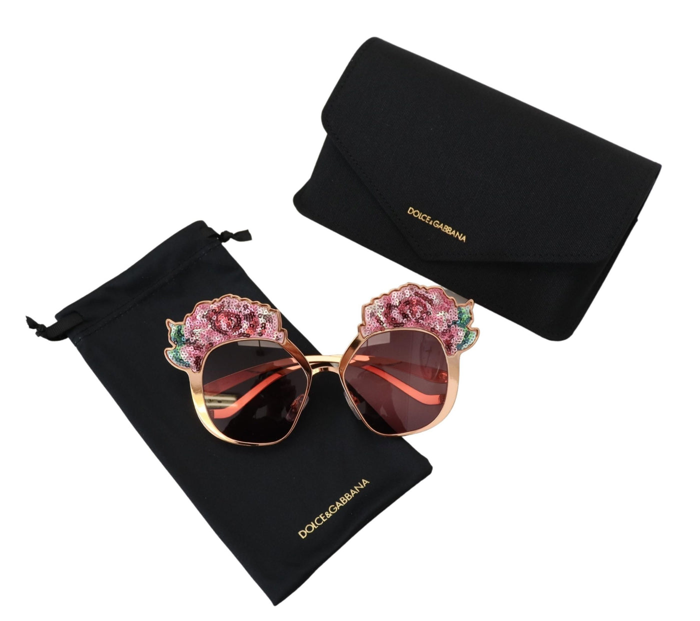 Pink Gold Rose Sequin Embroidery DG2202 Sunglasses