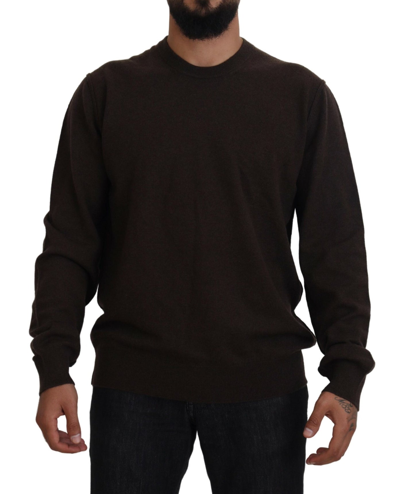 Brown Cashmere Crew Neck Pullover Sweater