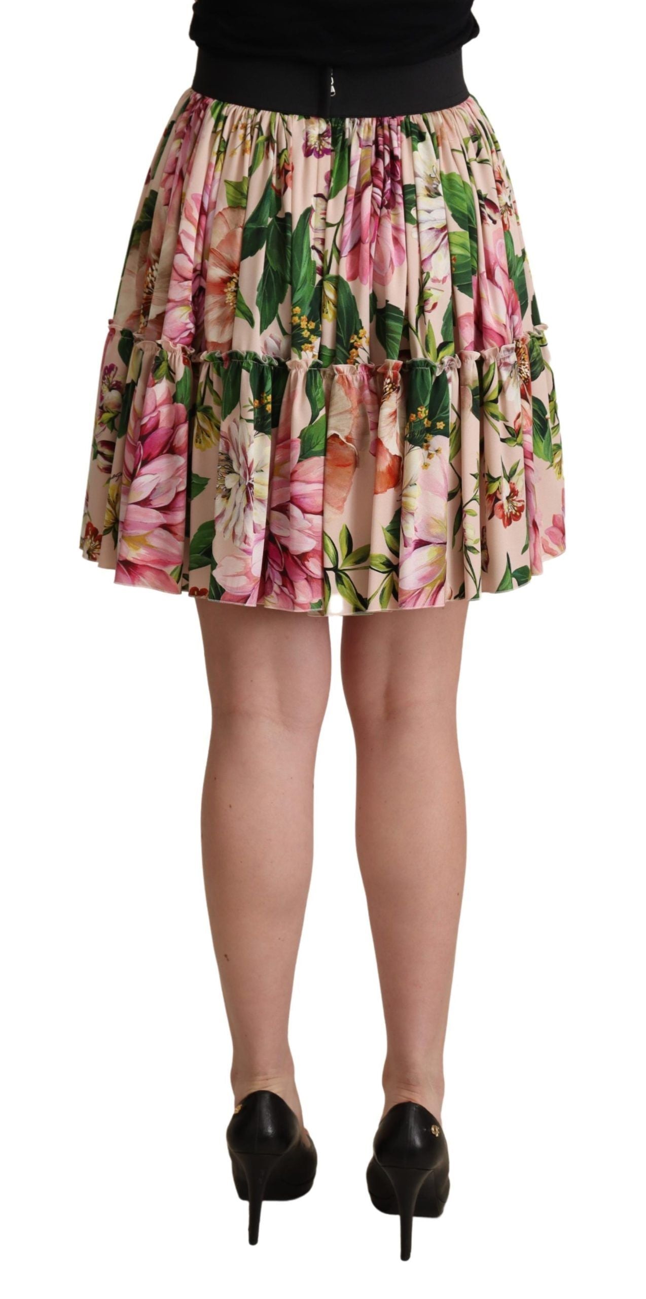 Pink Floral Print Silk High Waist Mini Skirt