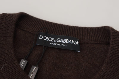 Brown Cashmere Crew Neck Pullover Sweater