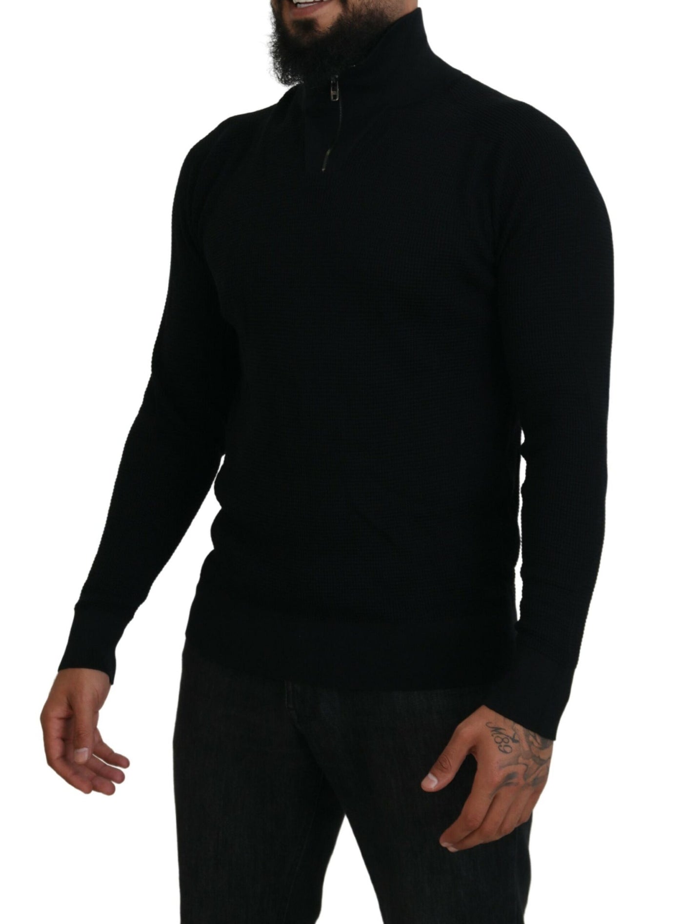 Black Silk Turtle Neck Pullover Sweater